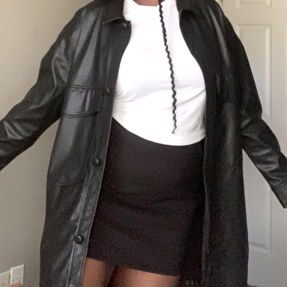 Black leather jacket. Super cute!!!